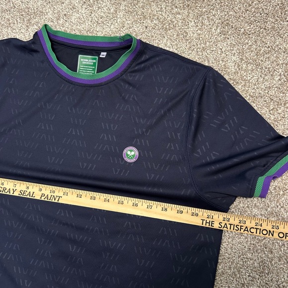 Wimbledon Performance Tee Men Size Medium Wicking Navy Blue‎ Tennis - Picture 4 of 7